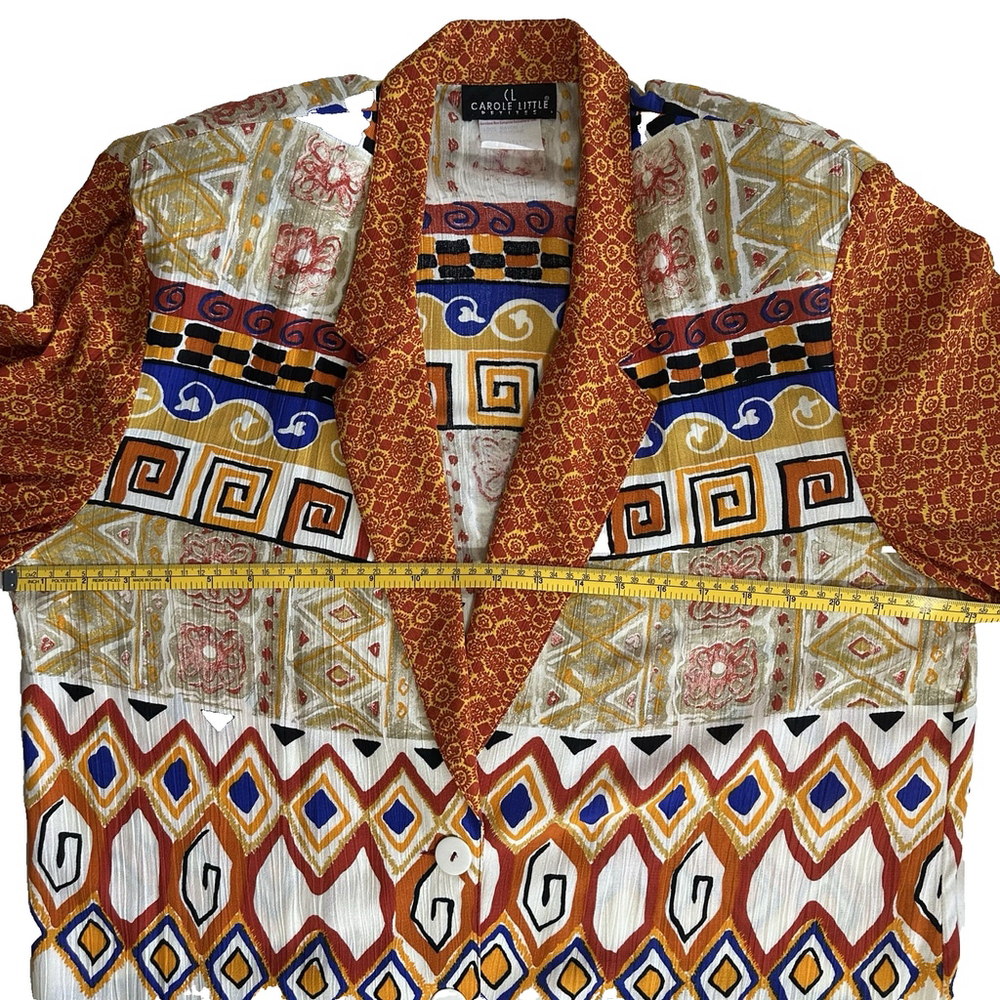 Vintage 80s Carole Little Boho Artsy Aztec Blazer Rolled Sleeve Size 14 Petite - Picture 14 of 14